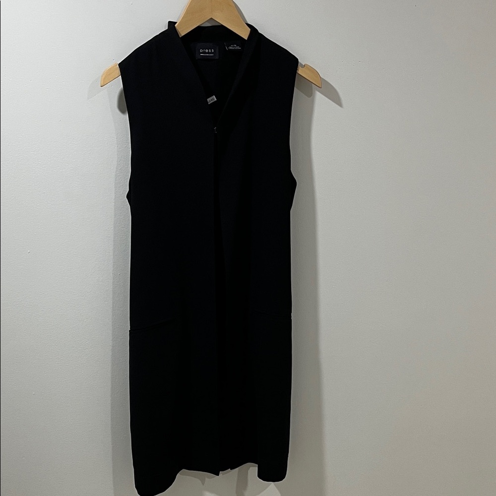 Women’s Duster Vest XS Sleeveless Black Long Blazer Vest with Belt Topper XS EUC